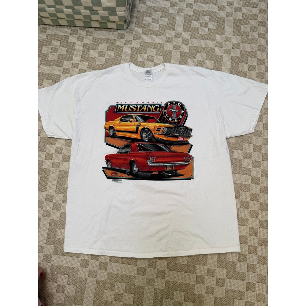 Vintage 1991 Ford Mustang Wild Horses Pro Street T-Shirt Mens 2XL White Reprint